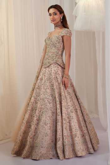 K&A By Karishma and Ashita Raw Silk Embroidered Corset Lehenga Set 