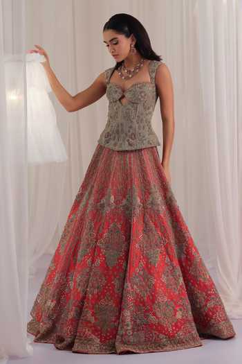 K&A By Karishma and Ashita Hand Embellished Corset & Lehenga Set 