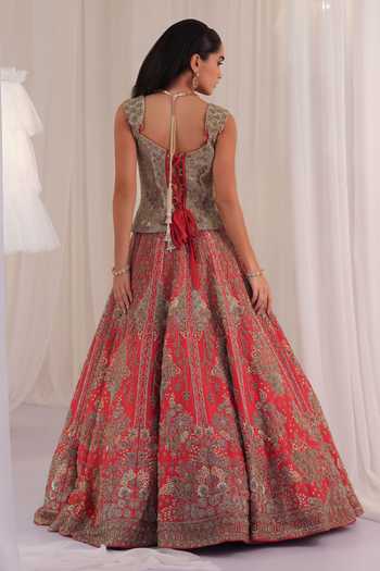 K&A By Karishma and Ashita Hand Embellished Corset & Lehenga Set 