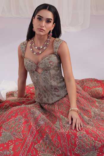 Buy K&A By Karishma and Ashita Multicolor Silk Sequins, Beads, Zari, Metallic Hand Embellished Corset And Lehenga Set Online at Aza Fashions Buy_K&A By Karishma and Ashita_Multicolor Silk Sequins, Beads, Zari, Metallic Hand Embellished Corset And Lehenga Set _Online_at_Aza_Fashions