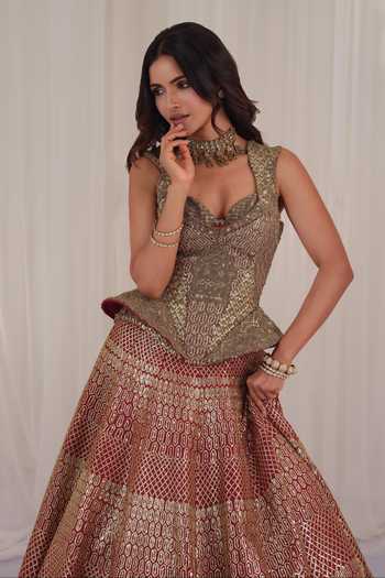 Buy K&A By Karishma and Ashita Maroon Silk Sequins, Zari Sweetheart Neck Raw Embroidered Lehenga Set Online at Aza Fashions Buy_K&A By Karishma and Ashita_Maroon Silk Sequins, Zari Sweetheart Neck Raw Embroidered Lehenga Set _Online_at_Aza_Fashions