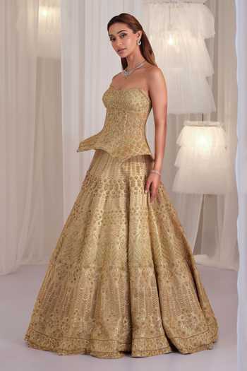 Buy K&A By Karishma and Ashita Gold Silk Sequins, Zari, Stones Sweetheart Hand Embellished Corset And Lehenga Set Online at Aza Fashions Buy_K&A By Karishma and Ashita_Gold Silk Sequins, Zari, Stones Sweetheart Hand Embellished Corset And Lehenga Set _Online_at_Aza_Fashions