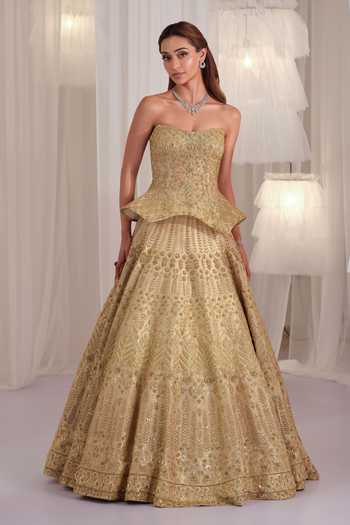 K&A By Karishma and Ashita Hand Embellished Corset & Lehenga Set 
