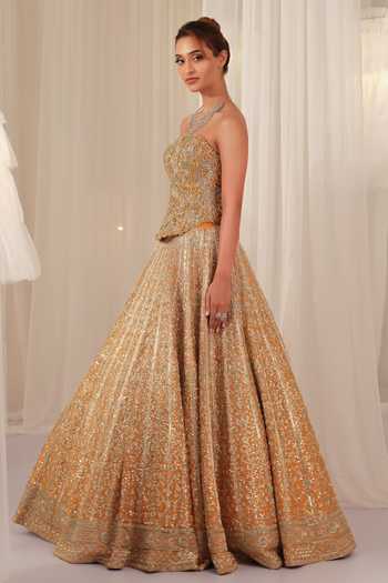 K&A By Karishma and Ashita Orange Silk Sequins, Beads, Zari Sweetheart Neck Raw Embellished Lehenga Set Online at Aza Fashions K&A By Karishma and Ashita_Orange Silk Sequins, Beads, Zari Sweetheart Neck Raw Embellished Lehenga Set _Online_at_Aza_Fashions