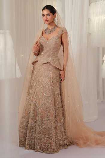 K&A By Karishma and Ashita Embellished Peplum Corset Lehenga Set 