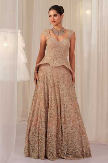 K&A By Karishma and Ashita Embellished Peplum Corset Lehenga Set 