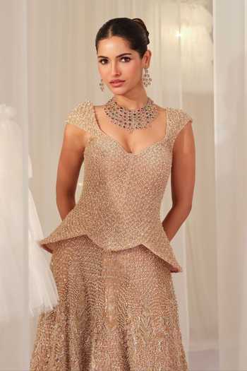 Buy K&A By Karishma and Ashita Pink Net Embroidery, Sequins, Beads, Embellished Peplum Corset Lehenga Set Online at Aza Fashions Buy_K&A By Karishma and Ashita_Pink Net Embroidery, Sequins, Beads, Embellished Peplum Corset Lehenga Set _Online_at_Aza_Fashions