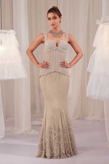 K&A By Karishma and Ashita Embellished Corset & Skirt Set 