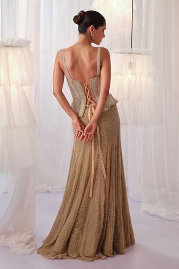K&A By Karishma and Ashita Hand Embroidered Corset & Skirt Set 
