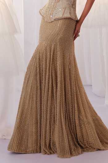 Buy K&A By Karishma and Ashita Gold Net Sequins, Stones, Crystals Scoop Hand Embroidered Corset And Skirt Set Online at Aza Fashions Buy_K&A By Karishma and Ashita_Gold Net Sequins, Stones, Crystals Scoop Hand Embroidered Corset And Skirt Set _Online_at_Aza_Fashions
