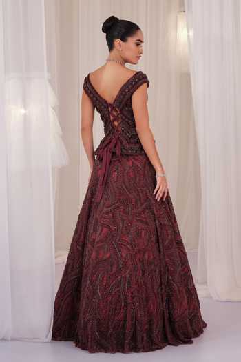 K&A By Karishma and Ashita Hand Embellished Corset & Lehenga Set 