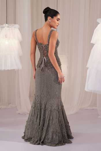 K&A By Karishma and Ashita Crystal Embellished Corset & Skirt Set 