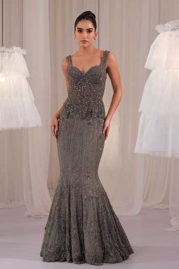 K&A By Karishma and Ashita Crystal Embellished Corset & Skirt Set 