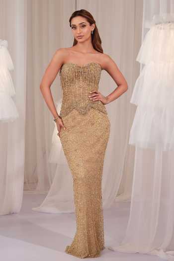 K&A By Karishma and Ashita Hand Embellished Corset & Skirt Set 