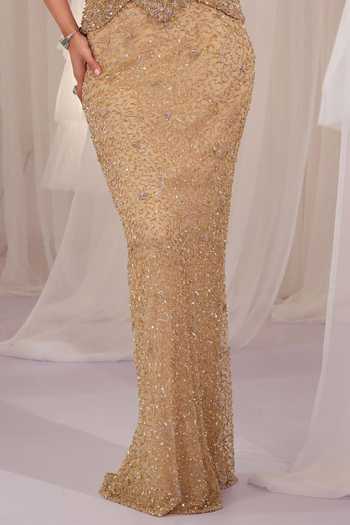 K&A By Karishma and Ashita Gold Net Sequins, Crystals Sweetheart Neck Hand Embellished Corset And Skirt Set Online at Aza Fashions K&A By Karishma and Ashita_Gold Net Sequins, Crystals Sweetheart Neck Hand Embellished Corset And Skirt Set _Online_at_Aza_Fashions