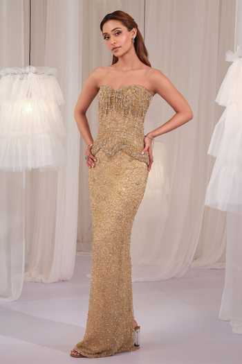 Buy K&A By Karishma and Ashita Gold Net Sequins, Crystals Sweetheart Neck Hand Embellished Corset And Skirt Set Online at Aza Fashions Buy_K&A By Karishma and Ashita_Gold Net Sequins, Crystals Sweetheart Neck Hand Embellished Corset And Skirt Set _Online_at_Aza_Fashions