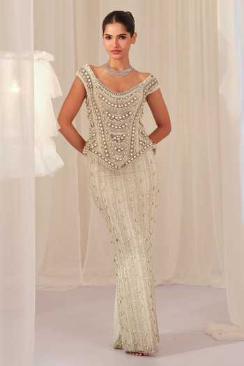 K&A By Karishma and Ashita Embellished Corset & Beaded Skirt Set 