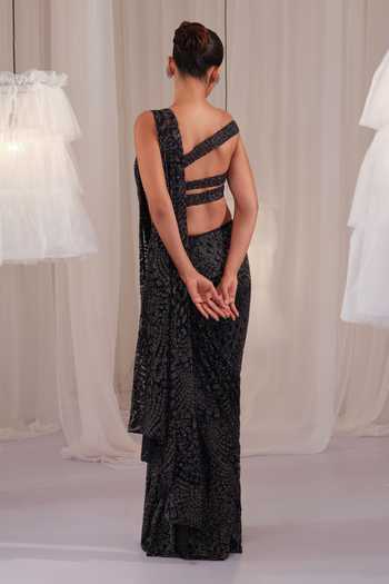 K&A By Karishma And Ashita Embroidered Pre-Draped Saree With Blouse 