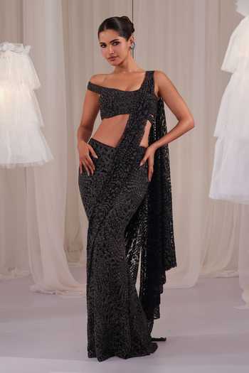 K&A By Karishma And Ashita Embroidered Pre-Draped Saree With Blouse 