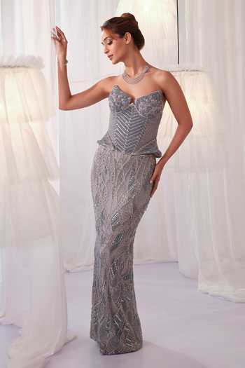 K&A By Karishma And Ashita Embroidered Corset & Pencil Skirt Set 