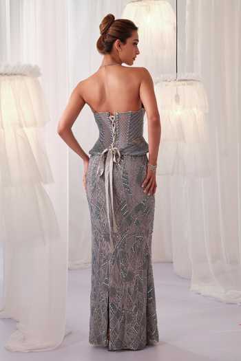 K&A By Karishma And Ashita Embroidered Corset & Pencil Skirt Set 
