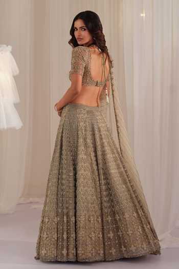 K&A By Karishma and Ashita French Knot Embroidered Lehenga Set 