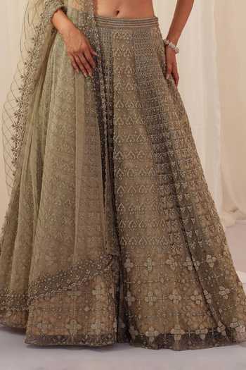 Buy K&A By Karishma and Ashita Beige Net Sweetheart Neck French Knot Embroidered Lehenga Set Online at Aza Fashions Buy_K&A By Karishma and Ashita_Beige Net Sweetheart Neck French Knot Embroidered Lehenga Set _Online_at_Aza_Fashions