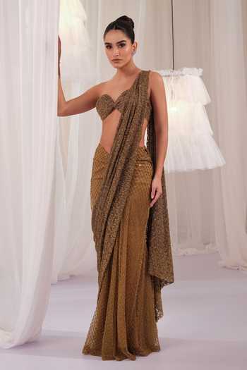 K&A By Karishma and Ashita Embellished Pre-Draped Saree With Blouse 