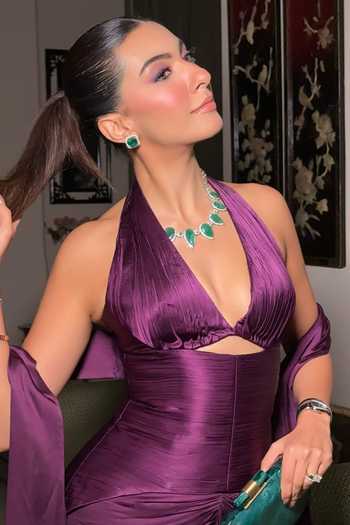 K&A By Karishma and Ashita Purple Cotton Satin Halter Neck Pleated Structured Corset And Skirt Set Online at Aza Fashions K&A By Karishma and Ashita_Purple Cotton Satin Halter Neck Pleated Structured Corset And Skirt Set _Online_at_Aza_Fashions