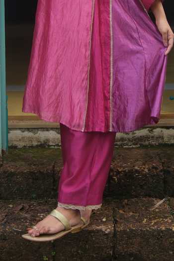 Myoho Magenta Chanderi Silk, Dupion Patchwork Embroidered Kurta And Pant Set Online at Aza Fashions Myoho_Magenta Chanderi Silk, Dupion Patchwork Embroidered Kurta And Pant Set _Online_at_Aza_Fashions