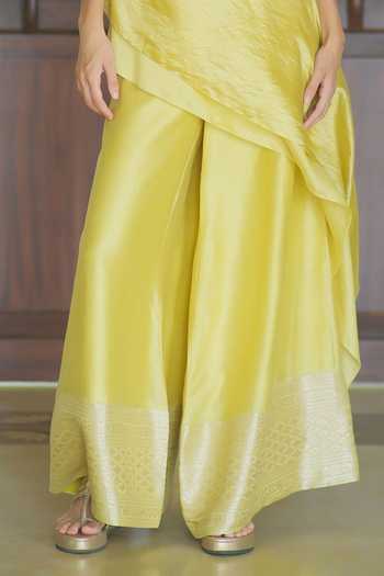 Buy_Myoho_Green Chanderi Silk, Dupion Cowl Neck, Yes Kurta And Palazzo Set _Online_at_Aza_Fashions