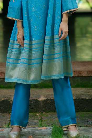 Shop_Myoho_Blue Silk, , Silk, Brocade Round Embroidered Kurta And Pant Set _Online_at_Aza_Fashions