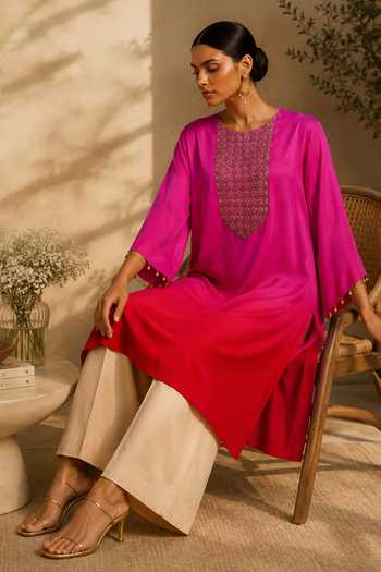 Buy AFRIYA Multicolor Satin, Organza, Chanderi Silk Round Ombre Embroidered Kaftan And Pant Set Online at Aza Fashions Buy_AFRIYA_Multicolor Satin, Organza, Chanderi Silk Round Ombre Embroidered Kaftan And Pant Set _Online_at_Aza_Fashions