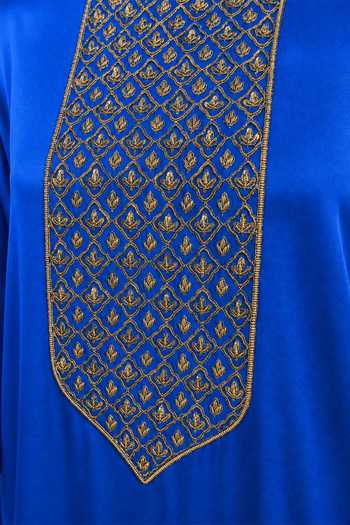 AFRIYA Blue Organza, Satin, Chanderi Silk Round Neck Ombre Kaftan And Pant Set at Aza Fashions AFRIYA_Blue Organza, Satin, Chanderi Silk Round Neck Ombre Kaftan And Pant Set _at_Aza_Fashions