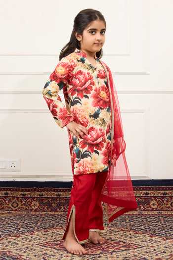 Mamma Plz Ivory Chanderi Flower Print Kurta Set Online at Aza Fashions Mamma Plz_Ivory Chanderi Flower Print Kurta Set _Online_at_Aza_Fashions