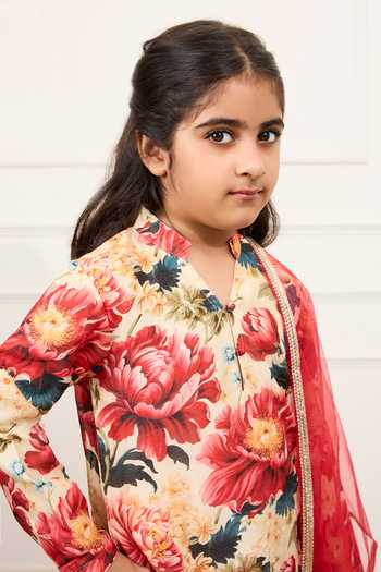 Buy Mamma Plz Ivory Chanderi Flower Print Kurta Set Online at Aza Fashions Buy_Mamma Plz_Ivory Chanderi Flower Print Kurta Set _Online_at_Aza_Fashions