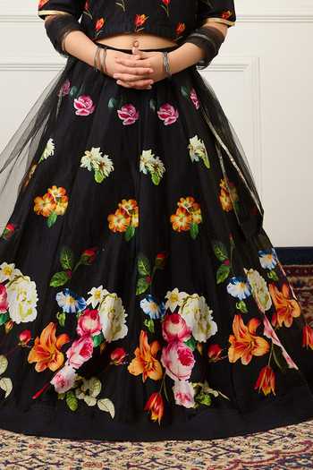 Buy Mamma Plz Black Chanderi Tulip Print Lehenga Set Online at Aza Fashions Buy_Mamma Plz_Black Chanderi Tulip Print Lehenga Set _Online_at_Aza_Fashions