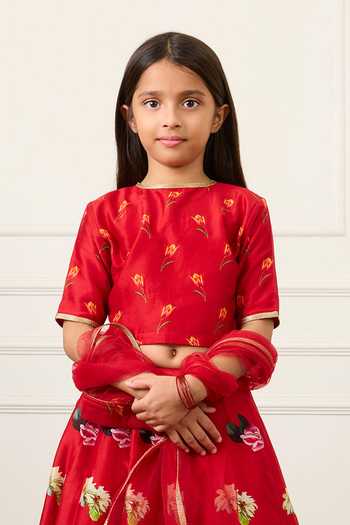 Mamma Plz Red Chanderi, Voile Printed Lehenga Set Online at Aza Fashions Mamma Plz_Red Chanderi, Voile Printed Lehenga Set _Online_at_Aza_Fashions