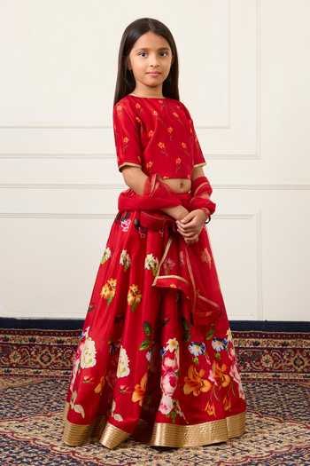 Shop Mamma Plz Red Chanderi, Voile Printed Lehenga Set Online at Aza Fashions Shop_Mamma Plz_Red Chanderi, Voile Printed Lehenga Set _Online_at_Aza_Fashions