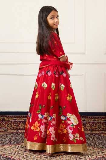 Mamma Plz Red Chanderi, Voile Printed Lehenga Set at Aza Fashions Mamma Plz_Red Chanderi, Voile Printed Lehenga Set _at_Aza_Fashions