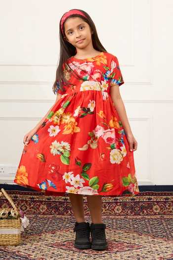 Buy Mamma Plz Red Chanderi, Voile Floral Print Dress Online at Aza Fashions Buy_Mamma Plz_Red Chanderi, Voile Floral Print Dress _Online_at_Aza_Fashions