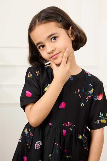 Mamma Plz Black Chanderi, Voile Printed Midi Dress Online at Aza Fashions Mamma Plz_Black Chanderi, Voile Printed Midi Dress _Online_at_Aza_Fashions