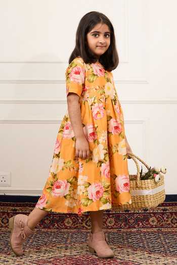Buy Mamma Plz Yellow Chanderi, Voile Floral Print Dress Online at Aza Fashions Buy_Mamma Plz_Yellow Chanderi, Voile Floral Print Dress _Online_at_Aza_Fashions