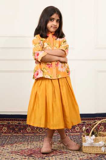 Buy Mamma Plz Yellow Chanderi, Voile Printed Shirt And Skirt Set Online at Aza Fashions Buy_Mamma Plz_Yellow Chanderi, Voile Printed Shirt And Skirt Set _Online_at_Aza_Fashions