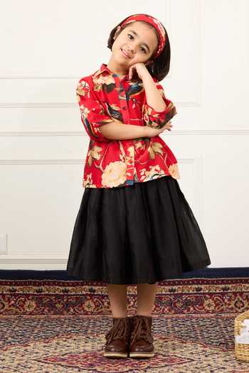 Buy Mamma Plz Red Chanderi Printed Shirt And Skirt Set Online at Aza Fashions Buy_Mamma Plz_Red Chanderi Printed Shirt And Skirt Set _Online_at_Aza_Fashions