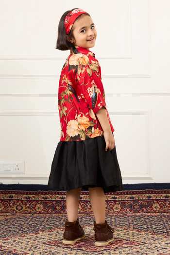 Shop Mamma Plz Red Chanderi Printed Shirt And Skirt Set Online at Aza Fashions Shop_Mamma Plz_Red Chanderi Printed Shirt And Skirt Set _Online_at_Aza_Fashions
