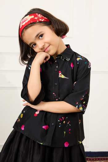 Mamma Plz Black Chanderi, Voile Printed Shirt And Skirt Set Online at Aza Fashions Mamma Plz_Black Chanderi, Voile Printed Shirt And Skirt Set _Online_at_Aza_Fashions