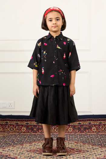 Mamma Plz Black Chanderi, Voile Printed Shirt And Skirt Set at Aza Fashions Mamma Plz_Black Chanderi, Voile Printed Shirt And Skirt Set _at_Aza_Fashions