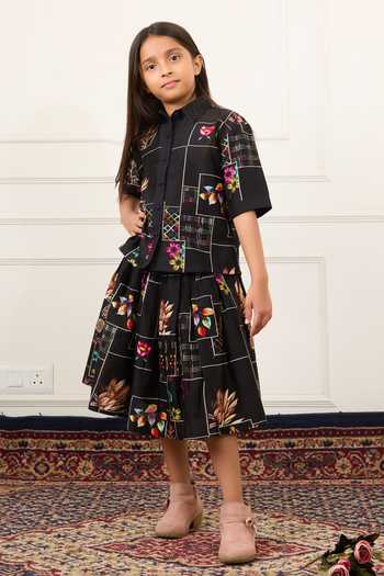 Buy Mamma Plz Black Chanderi, Voile Patchwork Print Shirt And Skirt Set Online at Aza Fashions Buy_Mamma Plz_Black Chanderi, Voile Patchwork Print Shirt And Skirt Set _Online_at_Aza_Fashions