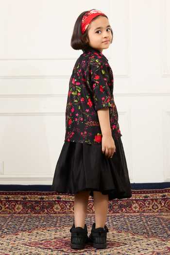 Buy Mamma Plz Black Chanderi Floral Print Shirt And Skirt Set Online at Aza Fashions Buy_Mamma Plz_Black Chanderi Floral Print Shirt And Skirt Set _Online_at_Aza_Fashions